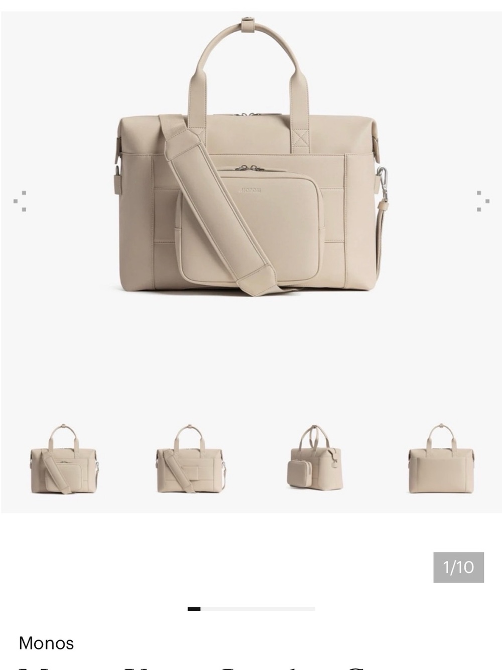 Monos Beige Travel Tote with Removable Shoulder Strap